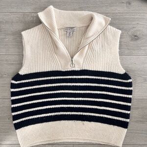 Zara Cream and Black Striped Knit Vest